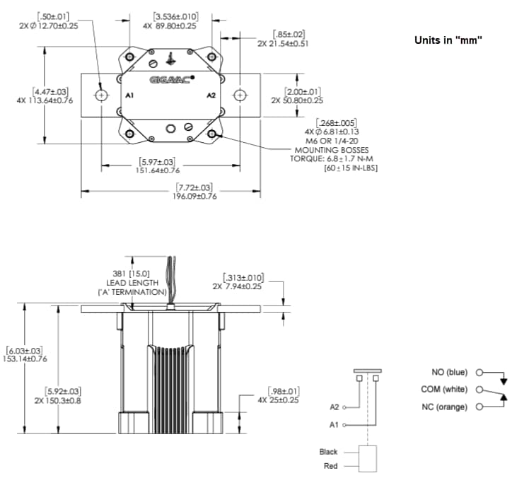Mechanical Drawing - Gigavac HX460 1000A Contactors
